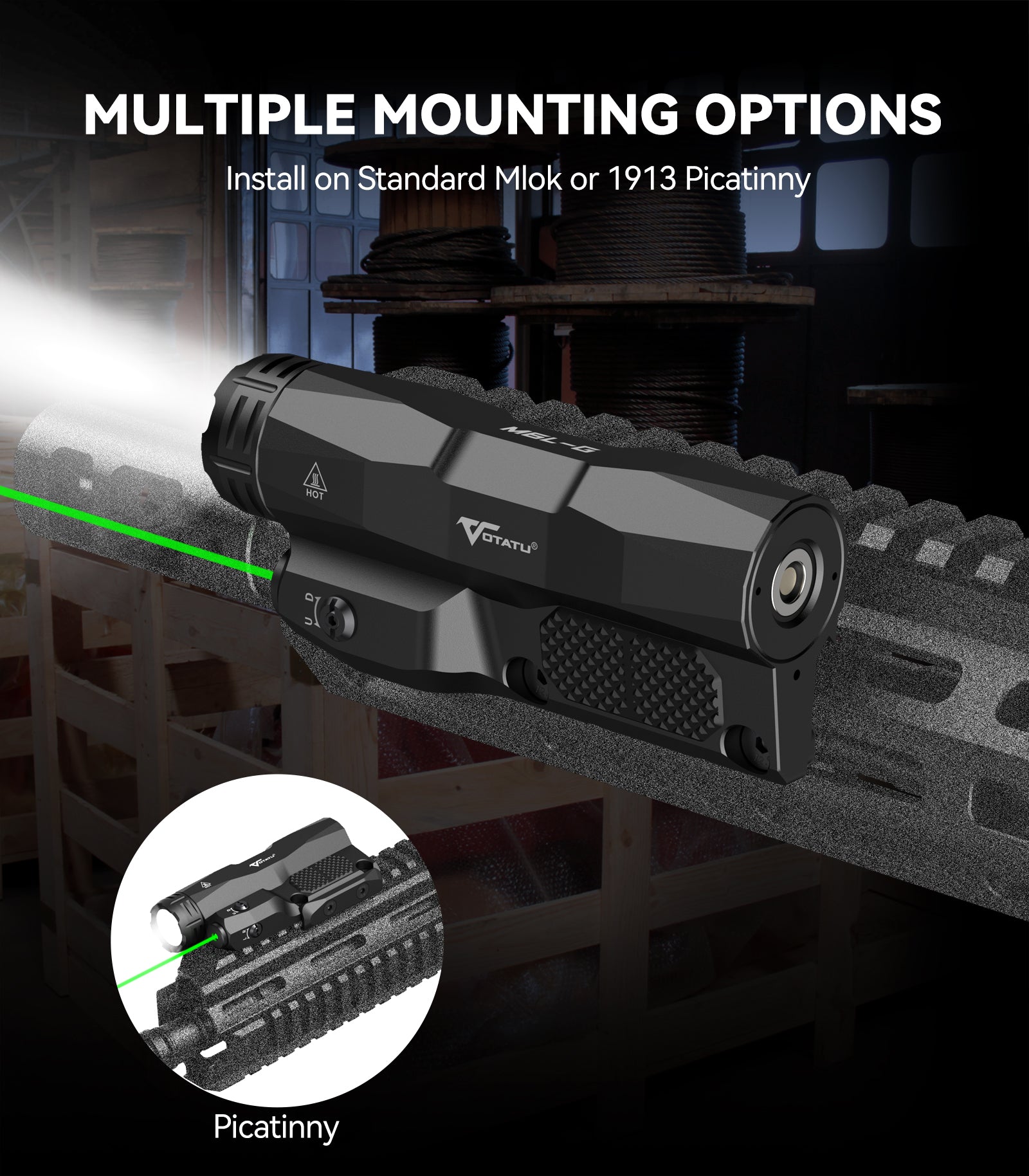 VOTATU M6L-G Laser Flashlight Combo | 2400 Lumens | Green Laser Sight